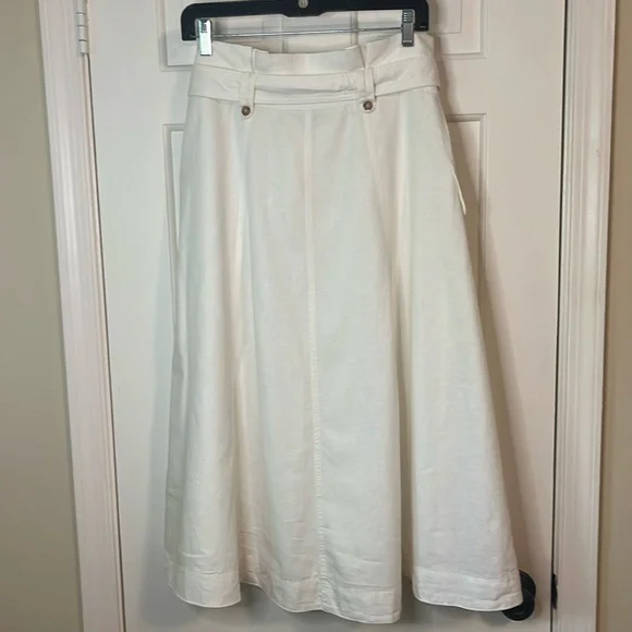 🌷Banana Republic Oversized Pocket Paper Bag Cream Midi A-Line Skirt w/Ti… - Picture 10 of 13